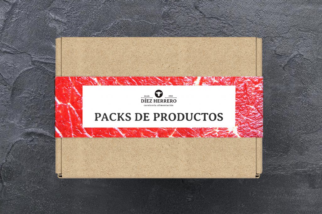 Caja de los packs de productos a la venta en Carnicería Díez Herrero